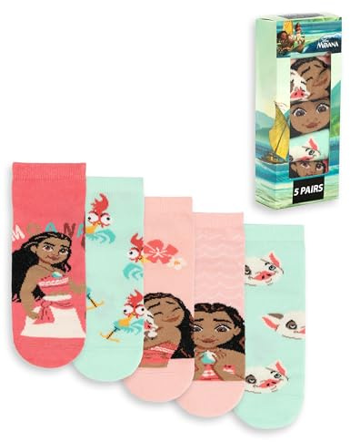 Disney Moana Girls Multicoloured Calf Socks Set of 5 | Various Patterns for Everyday Wear | Character Socks for Kids | Fun Movie-Themed Accessories Merch