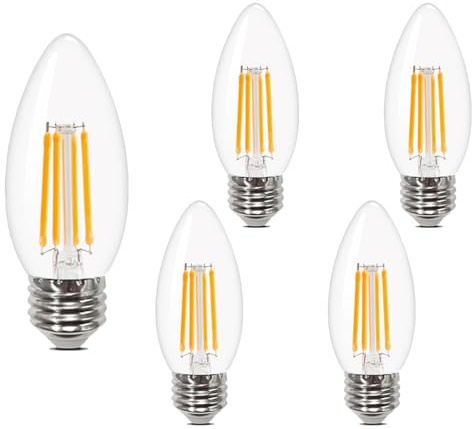 YELANGU E27 LED Candle Bulbs C35 6W 2700K Warm White, Pack of 5 | Clear glass, 600lm, CRI85+, 360° beam,E27 ES base, Non-dimmable, for chandeliers, wall sconces and dining rooms