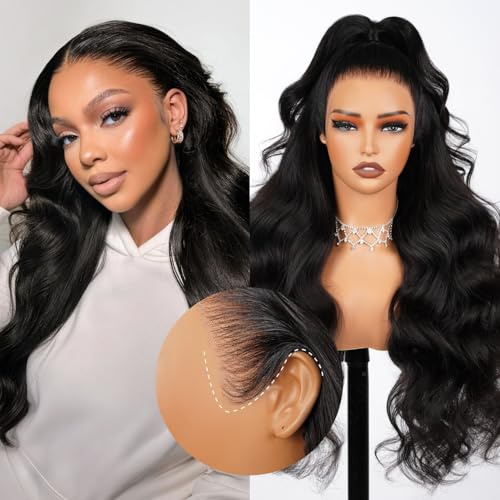 MEGALOOK Glueless Wig 13x6 Lace Front Wig Body Wave Perücke Damen 22 Inch | Drawstring Wig, Ear-To-Ear HD Frontal With Tapes, 12A Grade, Pre Plucked Hairline, Pre Cut HD Lace, Body Wave Human Hair Wigs