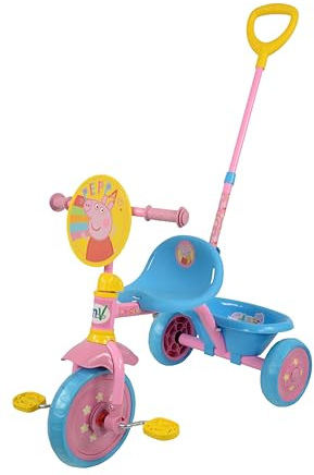 Peppa Pig 53cm Trike with Bucket | Kids Front Pedal Tricycle | Fully Licenced Colourful Bike with Adjustable Handlebars & Parental Steering Handle