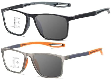 Banogalle Brille, Banogalle Automatik Brille, Intelligente Zoom Brille Automatische Fokuseinstellung, Ultraleichte Und Bequeme Anti-Blaulicht-Brille Für Presbyopie Für Nah Und Fern (Grau+Orange,3.5x)