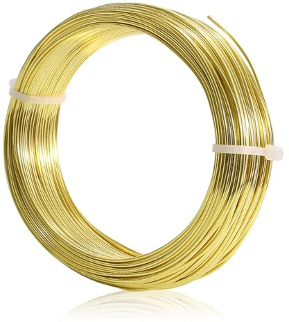 Hosifiy Filo di Ottone, Filo per Gioielli 1 mm, 30 m Filo Artigianale Dorato per Giardinaggio, Creazione di Gioielli, Ricamo con Perline, Progetti Fai da Te, Decorazioni