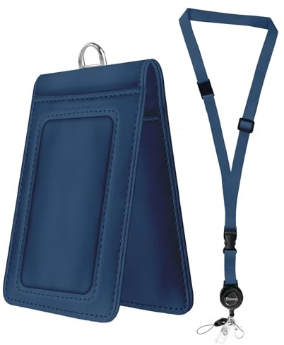 Bolimoss Porte-badges en cuir avec fenêtres double face, porte-carte d'identité avec boucles à déverrouillage rapide et cordons rétractables ajustables, cordons de sécurité pour travail, enseignant