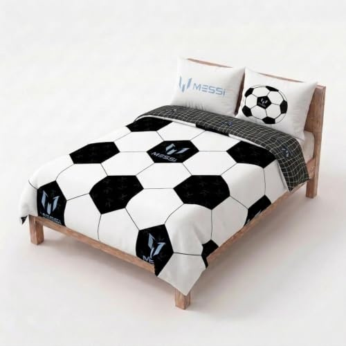 Jay Franco Messi Football Bettwäsche-Set – Superweiche Kinder-Bettwäsche mit Kissenbezug, NUR BETTBEZUG (Füllung Nicht enthalten), Weiß, 3-teilig Doppelbett