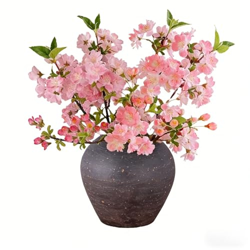 YELIKIT Künstliche Kirschblüten, 4 Stück künstliche Kirschblüten Stiele 46 cm Lange Stiele Kunstseide Pfirsichblüten Zweige Dekor für Vasen-Arrangements, Hochzeit, Tisch, Garten, Heimdekoration, Rosa