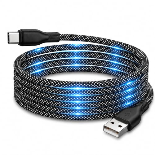 60W Magnetic USB C Cable, Elastic Retractable Coiled USB-A to USB-C Leads | 1M/3.3FT Self Retractable Nylon Braided Type C Fast Charging Cord for iPhone 17/16/15, Galaxy S26/S25, MacBook, Pad, Travel