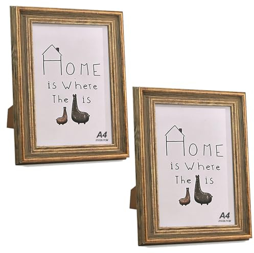 SIMDAO 2er Set Vintage Bilderrahmen, Holzrahmen, Retro Fotorahmen für Tisch & Wand, Antike Shabby Fotorahmen Deko für Family Freund Hochzeit Weihnachten Thanksgiving Geburtstage(Holzfarbe) (A4)