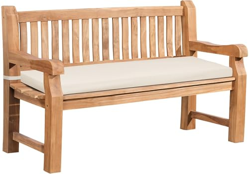 DELUKE Gartenbank Teakbank DABEL Holz Creme 150x61x93 cm | Holzbank 150 cm Mit Sitzkissen Gartenbank Sitzbank Mit Lehne Wetterfest Bank Garten Terrasse