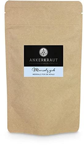 Ankerkraut Meersalz grob, Salz für die Mühle, grobkörniges Speisesalz, Salzmühle befüllen und salzen, 300 g im Beutel