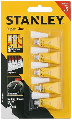 Stanley Sekundenkleber - Superkleber 5 Stück - 0,5 g - Extra starker Klebstoff