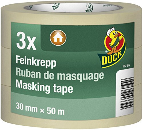 DUCK Feinkrepp 107-05 – Imprägniertes Kreppband zum Streichen & Lackieren – Malerkreppband für den Innenbereich – 3er Set 30mm x 50m