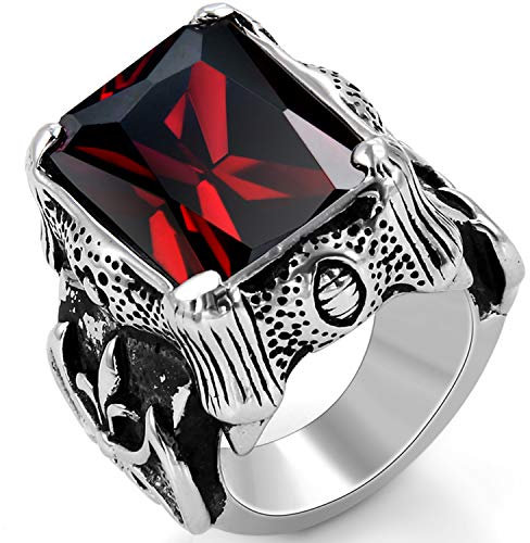 OIDEA Vintage Edelstahl Ringe, Ehering Nordischer Krieger Biker Rot Zirkon Herren Verlobungsring, Schwarz Silber - Ringgrößen 54 (17.2) bis 71 (22.6)