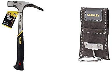 Stanley FatMax Antivibe Latthammer (600 g Kopfgewicht, 340 mm Länge, ergonomischer DynaGrip-Griff, vibrationsgedämpft) 1-51-937 & Hammerhalter aus Büffelleder mit Metallbogen