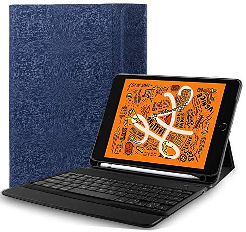 RLTech Teclado Funda para iPad Mini 2019 - (QWERTY English) Ultra Slim Teclado Wireless Keyboard Case con Magnético One-Piece Inalámbrico Bluetooth para iPad Mini 5 Gen 2019 / iPad Mini 4, Azul