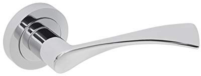 Curved Internal Chrome Door Handles Set on Rose - Polished Chrome 50mm Diameter