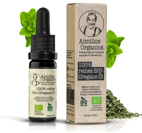 Aimilios Organics 100% Bio Oregano Öl >84% Carvacrol/zum Verzehr geeignet/Laborgeprüft Aus Eigenanbau/Oreganoöl, Oregano Öl Bio, Oregano Oil, Oregano-Öl, Oreganoöl Bio Zum Einnehmen / 10ml