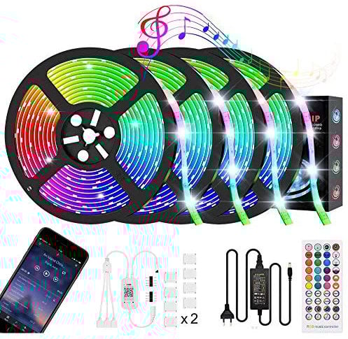 Audor LED Strip 20m IP65 Wasserdicht RGB LED Streifen Kit 16 Millionen Farben LED Lichterkette Musik Sync Leiste, 5050 Lichtband Deko für Wohnzimmer Schlafzimmer Party Weihnachten (20m)