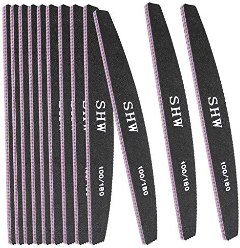 12 Pack Professional Nail File Set Double-Sided 100/180 Grit Emery Board Manicure Tools for Nail Grooming and Styling (Black)