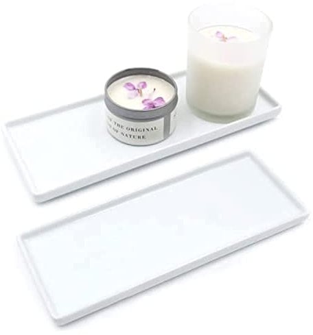 Floatant Ceramic Tray Small Rectangle, White, Rectangular, 2 Pack, Minimalist Design, Multi-Safe Use, Dishwasher Safe, 9.17L x 3.66W x 0.6H, 100% Satisfactory After-Sales