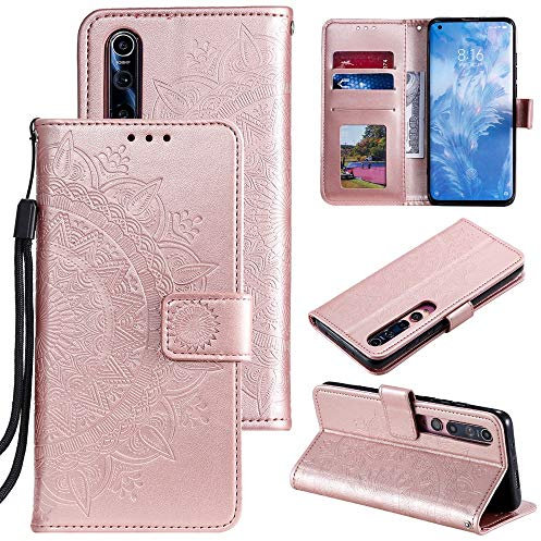 CoverKingz Handyhülle kompatibel mit Xiaomi Mi 10 / Mi 10 Pro - Handytasche mit Kartenfach Klapphülle Case - Handy Hülle klappbar Motiv Mandala Rosegold