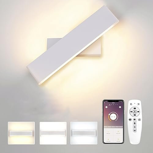 Wandleuchte Innen mit Fernbedienung & Bluetooth APP, 24W Smart Wandlampe Dimmbar 2700K-6500K CCT Einstellbar und Helligkeit Modern Up Down Wandbeleuchtung mit Nachtlicht Modus für Wohnzimmer