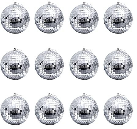 12 Pcs 1.2 Inch Silver Mirror Disco Balls Christmas Tree Bauble Hanging Ball for Home Party Christmas Wedding Decoration Lighting Effect