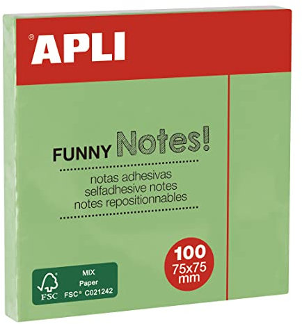 APLI 19084 - Note adesive FUNNY 75 x 75 mm - Blocco da 100 fogli verde pastello