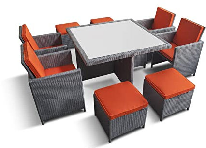 RAGNARÖK - 8 Jahre Garantie - Deusche Marke - eigene Produktion - Sitzgruppe Grau, Garten Möbel Glas Polster Möbeldesign Aluminium, Rattan, Wetterfest, Tisch Sessel Hocker