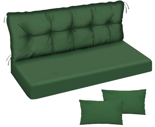 Ferocity Auflage für Hollywoodschaukel 185x50x50 Gartenbankauflage und 2 Kissen Palettenauflage Bankauflage Sitzkissen und Rückenkissen Polsterauflage Matratze Gartenpolster Glatt-Pik Grün [133]