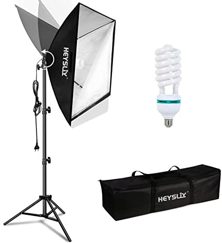 Heysliy Softbox Fotografie Beleuchtungsset 50x70cm, Studiolicht mit 150W 5500K Tageslichtlampe & E27 Sockel, Softbox Beleuchtungsset für Modeportrait, Produktfotografie, Videoaufnahmen, Live Stream