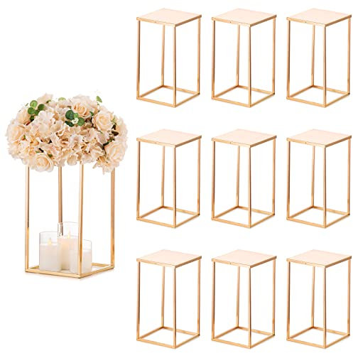Sziqiqi 40cm Oro Rettangolo Vaso Centrotavola Matrimonio per Tavola - 10 Pezzi Alto Geometrici Grande Vasi Fiori Battesimo in Metallo Centrotavola per Compleanno Anniversario Ricevimento Baby Shower