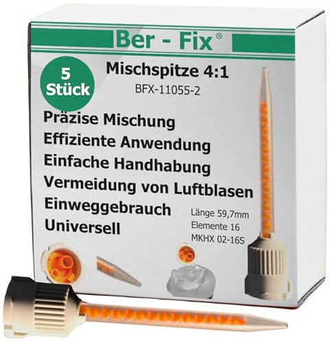 Ber-Fix 5x 4:1 Statikmischer MKHX 02-16S für 2K-Cyanacrylat, Epoxidharz & Mehr Präzises Mischrohr für Klebstoffe