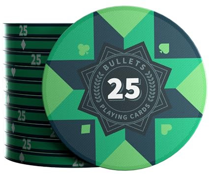 Bullets Playing Cards, Keramik Poker Chips Paulie mit Werten, 25er Rolle (Grün (25er))…