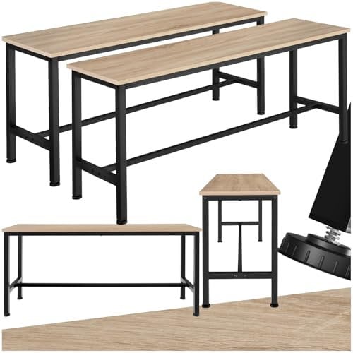 tectake® 2X Sitzbank für Esszimmertisch, Industrial Möbel, Bank Esstisch, Küchentisch, Küchenmöbel für Essgruppe, Holzbank für Sitzecke, Esszimmerbank, Garderobenbank Flur - Holz hell, Eiche Sonoma