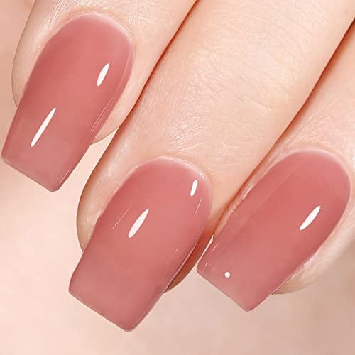AILLSA Jelly Red Gel Nail Polish, 15ML Translucent Nude Red Soak Off UV/LED Nail Polish, Cute Color Gel Nail Varnish for Christmas, Valentine's Day Gift, Nail Art French Manicure DIY at Home