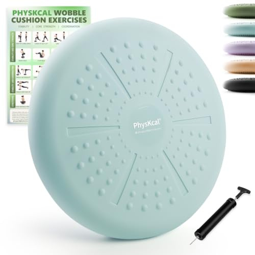PhysKcal Ø33 cm Balance Kissen, Stabilitätskissen mit Pumpe und Übung | Bei ADHS, Wackel-Stabilitätskissen für Sensorische, Physiotherapie, Rumpfkraft und Stabilität