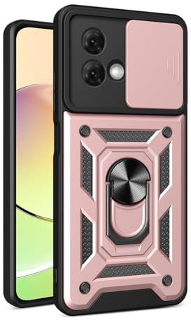 COMAKU Coque Armor pour Motorola Moto G84 5G, Housse TPU+PC Antichoc avec Coulissante Couverture et Anneau Béquille Support - Or Rose