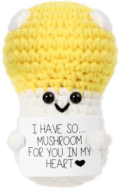 BOXOB Pilz Gehäkeltt, 7,5cm Pilz Häkeln mit Positiver Affirmationskarte Puppe Pilz Spielzeug Gestrickte Pilze Positive Häkelplüschtiere Ermutigung für Freund Familie