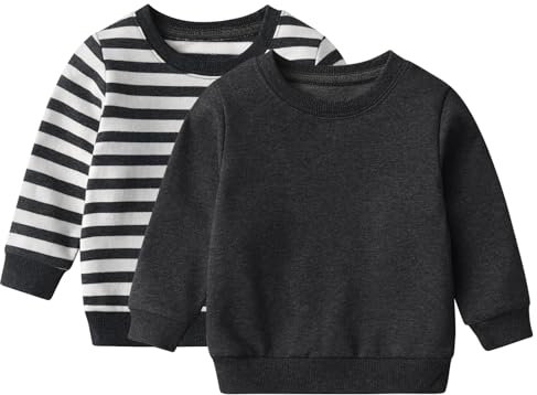 Tearfuty Baby Boys Long Sleeve T Shirt Black + Striped Long Sleeve Top Pack of 2