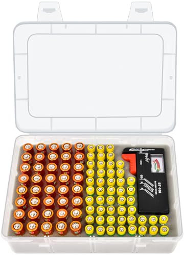 Casmilee Boîte de Rangement Pour 40 Piles AA et 50 AAA - Avec Testeur - En Plastique (Boîte Uniquement)