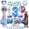 Oirigaga 46pcs Geburtstagsdeko Luftballons Set für 3 Jahre Mädchen, Eiskönigin Party Deko Ballons, Kinder Geburtstag Helium Balloons Eisa Anla Folienballons mit Happy Birthday Banner und Tortendeko