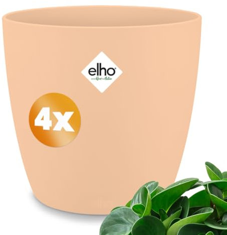 Gardebruk® 4x Brussels Round Flower Pots | Sustainable Recycled Plastic | Planter Box Plant Pot | Frostproof | Suitable for Indoor or Outdoor Use | 16x15 | Peach