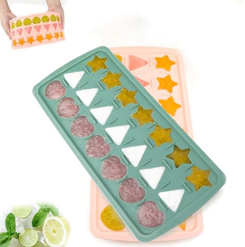 2 Pack Silicone Ice Cube Tray with Lid, Flexible Baby Food Molds, Star, Triangle, Heart-Shaped for Ice, Chocolate, Candy, Cookie Making, DIY Winter Treats, Freezer Tray for Baking