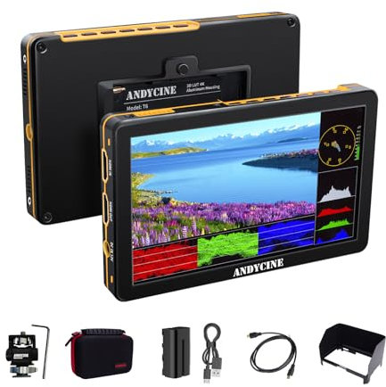 ANDYCINE T6 6inch DSLR Video Monitor 1920x1080 Durable Aluminum Shell On Camera 4K HDMI Monitor with All Waveform,3D Lut(Battery,Carry Case Include Bundle)
