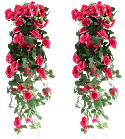 Mocrop 2 plantas artificiales artificiales colgantes de 90 cm, para bodas, hogar, jardín, paredes-rosa