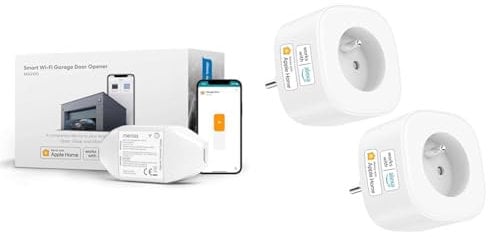 Meross Ouvre-Porte de Garage Connecté, Télécommande de Porte Intelligent & Prise Connectée (Type E), Lot de 2 Prises WiFi Compatibles avec Apple HomeKit, Siri, Alexa