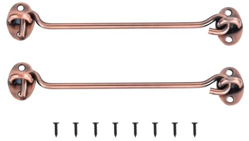 sourcing map 2Pcs 8 Inch Hook and Eye Latch, Barn Door Lock Privacy Hardware Stainless Steel Gate Lock for Window Cabin Hooks Sliding Door Bedroom Bathroom, Copper