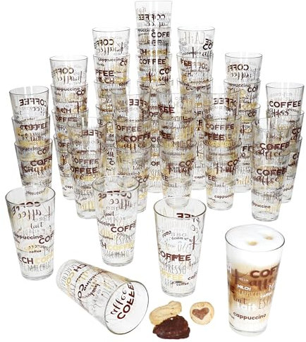 MamboCat 48er Set Candy Latte Macchiato Gläser mit Schrift-Dekor I 380 ml I stapelbare Kaffee-Gläser für EIS-Kaffee, Cafe au Lait, Frappé & Co.