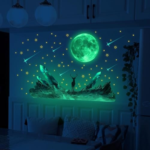 Wandaufkleber, Wand-Deckenaufkleber, leuchtet im Dunkeln, leuchtende Sterne und Mond, 3D-Deckendekorationen für Schlafzimmer, Wanddecke