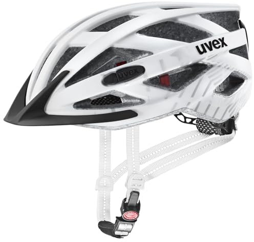 uvex City i-vo - Leichter City-Helm für Damen und Herren - individuelle Größenanpassung - inkl. LED-Licht - White-Black matt - 56-60 cm